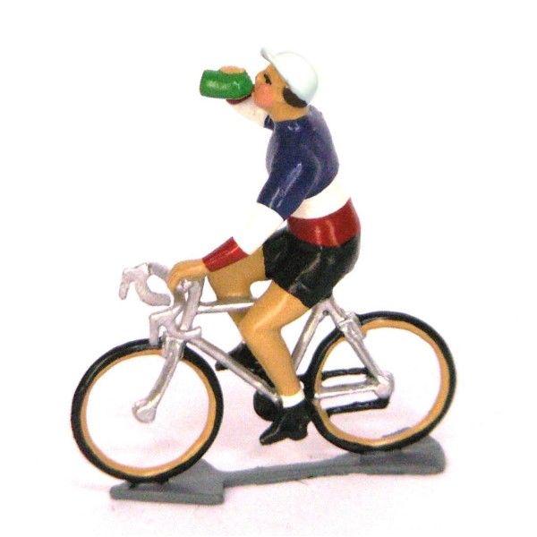 Figurine cycliste maillot blanc pois rouge Bernard et Eddy